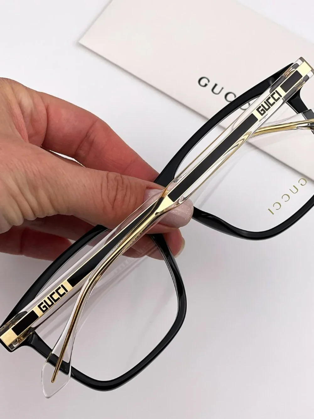 GUCCI GG0561ON 001 BLACK CRYSTAL SQUARE EYEGLASSES